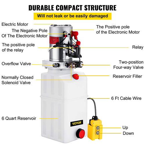 VEVOR Hydraulic Pump Μονάδα ισχύος DC 12V 6L Hydraulic Pump 6 Quart Hydraulic Pump Υδραυλική αντλία για ανατρεπόμενα φορτηγά