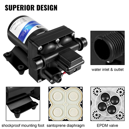 Αντλία γλυκού νερού VEVOR, αντλία ψεκασμού 12 V Self priming, αντλία νερού 3 GPM RV, με διακόπτη πίεσης 55 PSI Self Primering Pump Water, Αποσπώμενο φίλτρο 12V Αντλία διαφράγματος για RV Camper Marine Boat Lawn