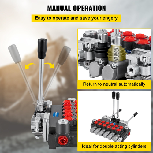 VEVOR Hydraulic Directional Control Valve, 6 Spool Hydraulic Spool Valve, 11 GPM Hydraulic Loader Valve, 4500 PSI Directional Control Valve, Hydraulic Valves and Controls for Tractors Loaders Tanks