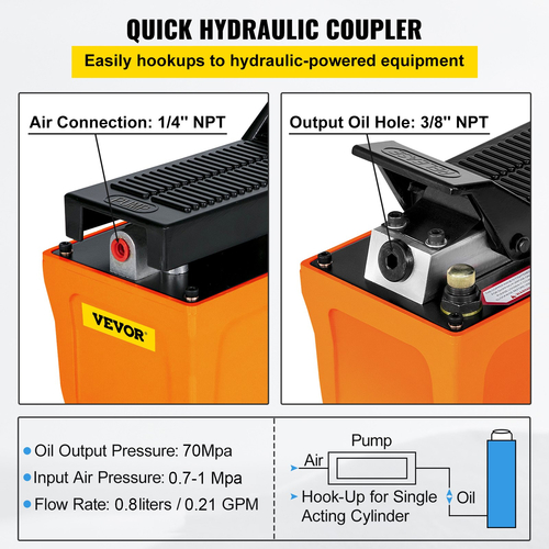 Υδραυλική αντλία VEVOR 10000 PSI, αντλία πέλματος αέρα με σωλήνα, υδραυλική αντλία γρύλου με σωλήνα αέρα για κυλίνδρους υδραυλικού εμβόλου (υδραυλική αντλία με σωλήνα)