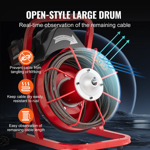VEVOR Drain Cleaner Machine Drain Auger 50FT x 3/8 Inch Manual Feed &amp; 4 Cutters