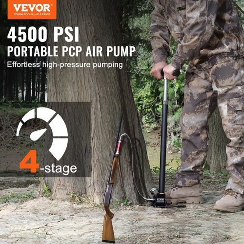 Αντλία χειρός VEVOR PCP, 4 σταδίων, 30Mpa 4500 PSI Υψηλής πίεσης PCP Air Rifile Filling Stirrup Pump με μετρητή πίεσης φίλτρου λαδιού, ανοξείδωτος χάλυβας για αεροβόλα Ελαστικό Scuba Tank Paintball Filling
