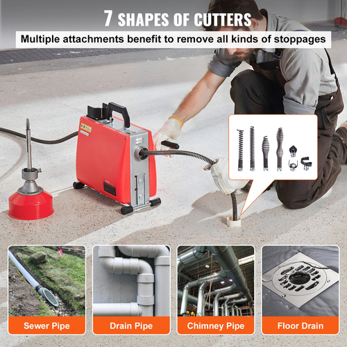Μηχανή καθαρισμού αποχέτευσης VEVOR 66FT x 5/8&quot; 250W Sewer Snake Auger Manual Feed