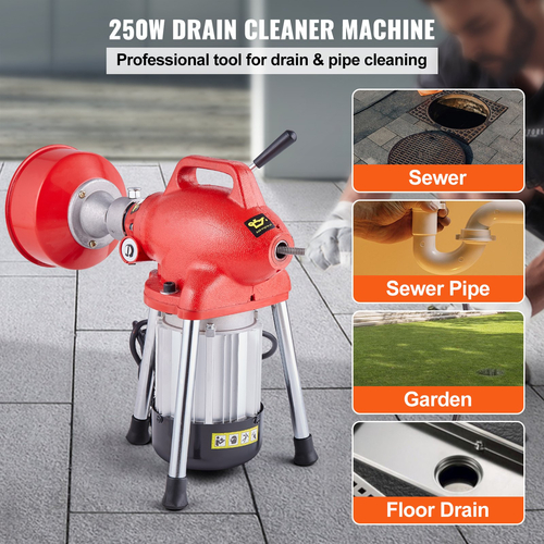 Μηχανή καθαρισμού αποχέτευσης VEVOR 66FT x 5/8In 250W Sectional Snake Auger Manual Feed