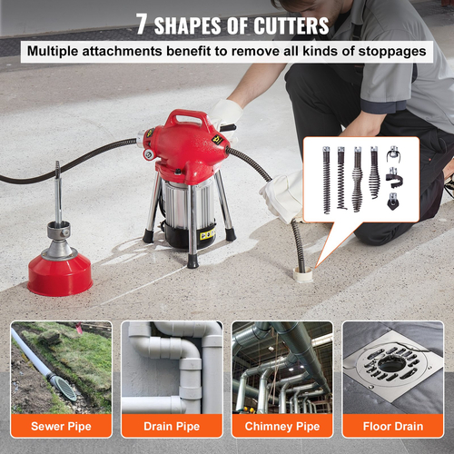 Μηχανή καθαρισμού αποχέτευσης VEVOR 66FT x 5/8In 250W Sectional Snake Auger Manual Feed