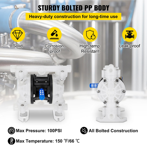 VEVOR Air Double Diaphragm Pump 7GPM 100PSI Αντλία νερού με διάφραγμα πολυπροπυλενίου με 1/2 σε θύρες εισόδου &amp; εξόδου Αντλία αέρα Διάφραγμα 226,4ft Max Head Air-operated Diaphragm Pump with Sealed Ball Valve