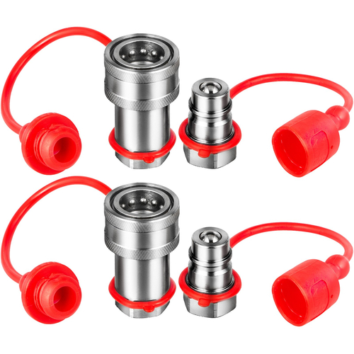 VEVOR Spherical Face Hydraulic Couplers 3/8&quot; Body 3/8&quot; NPT Thread, Skid Steer Quick Connect Couplings, 4061 PSI Hydraulic Fittings, 2 sets Hydraulic Couplers with Dust Caps for Bobcat Case (ISO