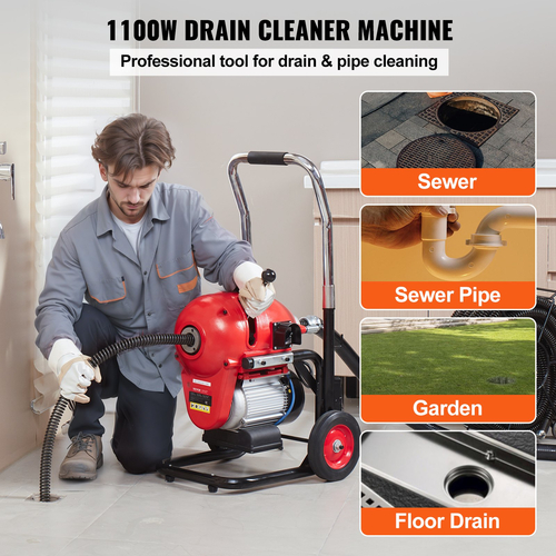 Μηχανή καθαρισμού αποχέτευσης VEVOR 120FT x 6/5&quot; 1100W Sectional Snake Auger Manual Feed