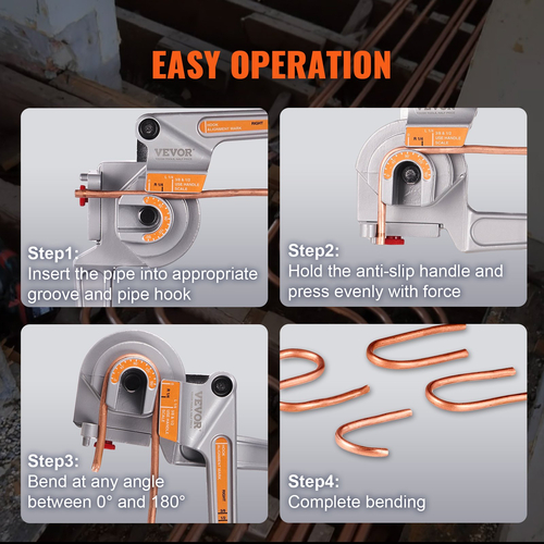 VEVOR Pipe Tube Bender, 1/4&quot;, 3/8&quot;, 1/2&quot; OD, 3 in 1 Manual Level Tube Bender, 180° Copper Pipes Aluminium Bending Tools for HVAC Air Conditioning Refrigerator