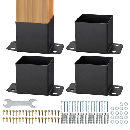 VEVOR 6x6 Post Base 4 τμχ, Εσωτερικό μέγεθος 5,6&quot;x5,6&quot; στηρίγματα βάσης, βαρέως τύπου με επίστρωση πούδρας Post Anchor Ματ Μαύρα Ξύλινα στηρίγματα στερέωσης για Πλάκα βάσης Deck Railing Deck