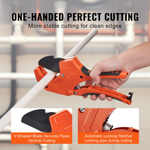 VEVOR PVC Pipe Cutter Ratcheting PVC Pipe Cutter 0-2-1/2&quot; OD &amp; Spare SK5 Blade