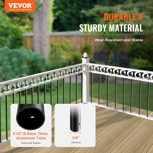 Μεταλλικά κάγκελα VEVOR Staircase, 3/4&#039;&#039; Στρογγυλά x 32&#039;&#039; Μακριά διακοσμητικά κάγκελα αλουμινίου, 101 Pack κιγκλίδωμα καταστρώματος με βίδες, κλασικό κιγκλίδωμα κοίλου καταστρώματος σατέν με μαύρη επίστρωση για βεράντα