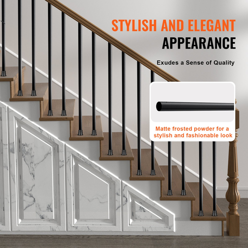 Μεταλλικά κάγκελα VEVOR Staircase, 3/4&#039;&#039; Στρογγυλά x 32&#039;&#039; Μακριά διακοσμητικά κάγκελα αλουμινίου, 101 Pack κιγκλίδωμα καταστρώματος με βίδες, κλασικό κιγκλίδωμα κοίλου καταστρώματος σατέν με μαύρη επίστρωση για βεράντα