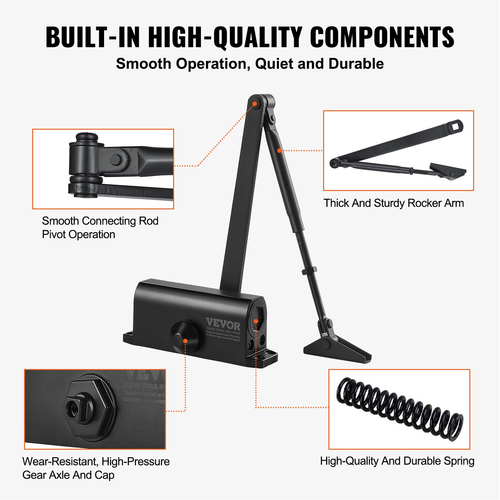 VEVOR Door Closer, Automatic Door Closer Εμπορική ή οικιακή χρήση για βάρη πόρτας 45 kg, Ρυθμιζόμενο μέγεθος Hydraulic Buffer Door Closers Heavy Duty Χυτό σώμα αλουμινίου, Εύκολη εγκατάσταση, Μαύρο
