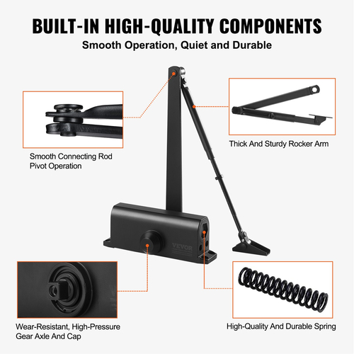 VEVOR Door Closer, Automatic Door Closer Εμπορική ή οικιακή χρήση για βάρη πόρτας 85 kg, ρυθμιζόμενο μέγεθος Hydraulic buffer Door Closers Heavy Duty Χυτό σώμα από αλουμίνιο, Εύκολη εγκατάσταση, Μαύρο