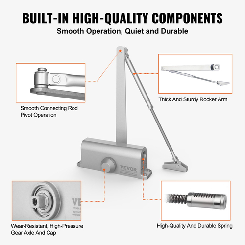 VEVOR Door Closer, Automatic Door Closer Εμπορική ή Οικιακή Χρήση για Βάρη Πόρτας 85 kg, Ρυθμιζόμενο Μέγεθος Hydraulic Buffer Door Closers Heavy Duty Χυτό σώμα από αλουμίνιο, Εύκολη εγκατάσταση, Ασημί