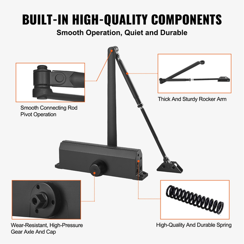 VEVOR Door Closer, Automatic Door Closer Εμπορική ή οικιακή χρήση για βάρη πόρτας 120 kg, ρυθμιζόμενο μέγεθος Hydraulic buffer Door Closers Heavy Duty Χυτό σώμα από αλουμίνιο, Εύκολη εγκατάσταση, Μαύρο