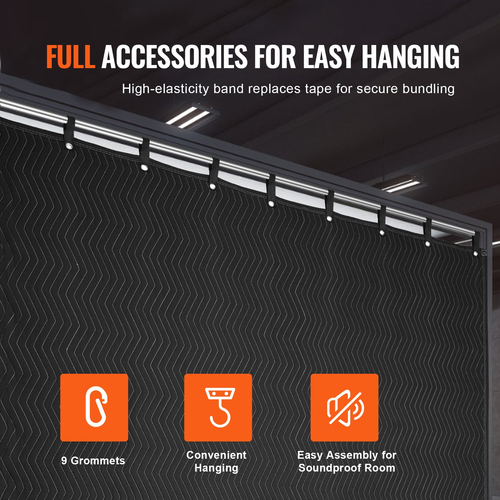 Κουβέρτα VEVOR Sound Dampening, 96&quot; x 80&quot;, Extra Large Studio Ηχομονωμένη κουβέρτα με δακτύλιους, Φωτοσφραγίδα για Πόρτα Κουβέρτα Ακουστικού Θορύβου Μπλοκαρίσματος Στούντιο Φύλλο Ηχοαπορρόφησης, Μαύρο