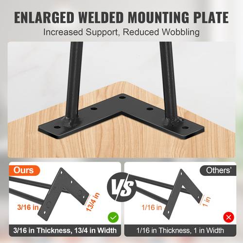 Πόδια επίπλων φουρκέτας VEVOR 482.6MM, Μεταλλικά DIY έργα για κομοδίνο, τραπεζάκι σαλονιού, γραφείο, 226,8KG χωρητικότητα φόρτωσης με προστατευτικά δαπέδου από καουτσούκ, μεταλλικά ανθεκτικά μοντέρνα πόδια τραπεζιού βαρέως τύπου, 4 ΤΕΜ.