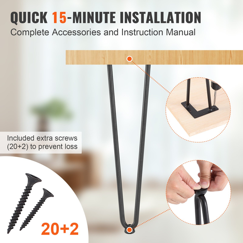 Πόδια επίπλων φουρκέτας VEVOR 482.6MM, Μεταλλικά DIY έργα για κομοδίνο, τραπεζάκι σαλονιού, γραφείο, 226,8KG χωρητικότητα φόρτωσης με προστατευτικά δαπέδου από καουτσούκ, μεταλλικά ανθεκτικά μοντέρνα πόδια τραπεζιού βαρέως τύπου, 4 ΤΕΜ.
