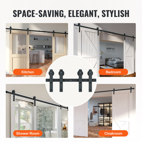 VEVOR 8FT Sliding Barn Door Hardware Kit, 330LBS Heavy Duty Tran Door Barn Kit for Double Doors, Fit 3,7-4,3FT Total Wide και 1,3&quot;-1,8&quot; πάχος 2θυρου πάνελ, με λεία &amp; αθόρυβη τροχαλία (I Shape)