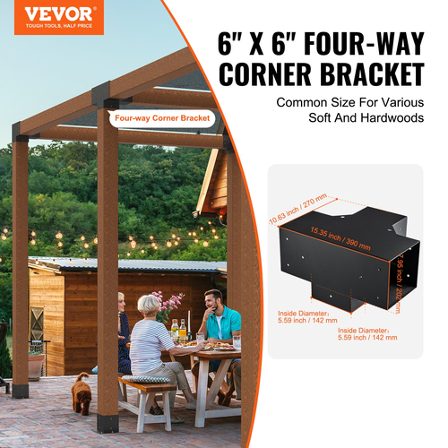 Σετ βραχίονα πέργκολας VEVOR 6&#039;&#039;x6&#039;&#039;, εσωτερικό μέγεθος 5,6&quot;x5,6 2τμχ Γωνιακό στήριγμα 4-Way Heavy Duty Woodworks DIY Post Base Kit, Ξύλινα δοκάρια εύκολης εγκατάστασης για κιόσκια, πέργκολες βεράντας, κουρτίνες εξωτερικής πέργκολας