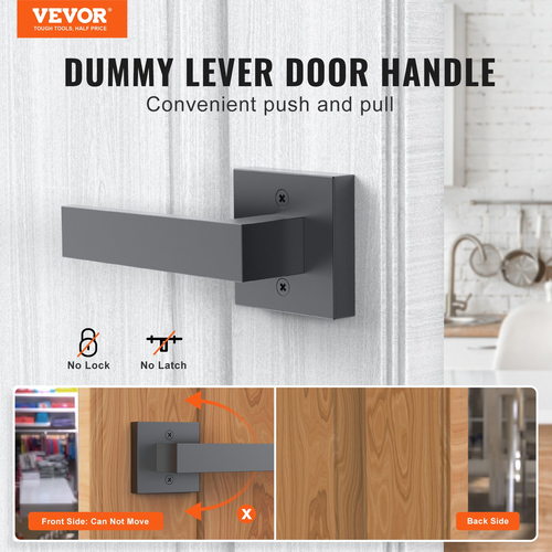VEVOR Dummy Door Lever, 2 ΤΕΜ. Μη περιστρεφόμενη μονόπλευρη λαβή ώθησης/τραβήγματος, μοντέρνο σετ μοχλών τετράγωνης πόρτας, αναστρέψιμο για πόρτες δεξιάς και αριστερής όψης, για ντουλάπι, ντουλάπα και γαλλικές πόρτες, ματ μαύρο