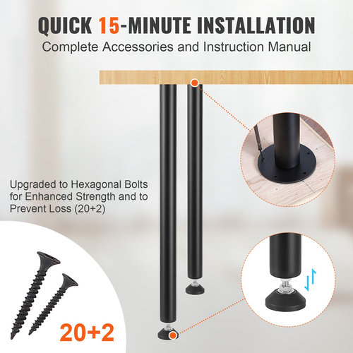 VEVOR 711.2MM Ρυθμιζόμενα πόδια γραφείου, Πόδια έπιπλα τραπεζιού γραφείου από ενισχυμένο ατσάλι Σετ 4 τεμαχίων για DIY, 544,3 KG Επιτραπέζια πόδια βαρέως τύπου χωρητικότητας 544,3 KG, πόδια γρήγορης εγκατάστασης με ρυθμιζόμενο φλιτζάνι ποδιού μαύρο