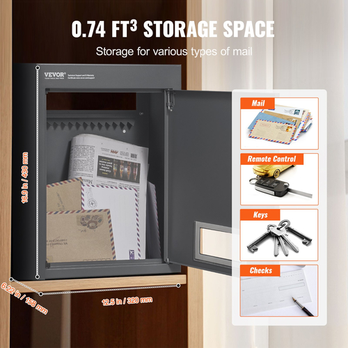 VEVOR Through The Wall Drop Box 12,5x6,3x16,9&quot; Γραμματοκιβώτιο με Κωδικό Κλείδωμα Σκούρο Γκρι