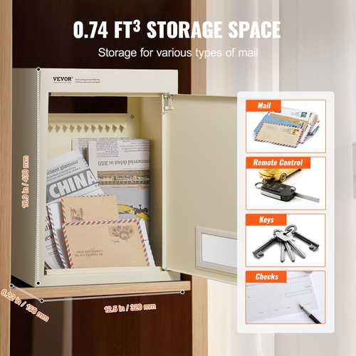 VEVOR Through The Wall Drop Box 12,5x6,3x16,9&quot; Γραμματοκιβώτιο με Κωδική Κλειδαριά Μπεζ