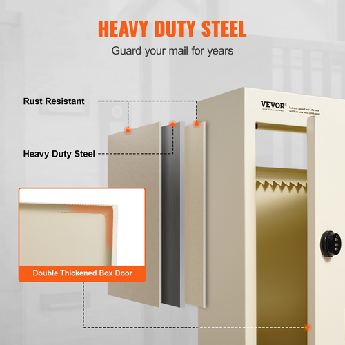 VEVOR Through The Wall Drop Box 12,5x6,3x16,9&quot; Γραμματοκιβώτιο με Κωδική Κλειδαριά Μπεζ