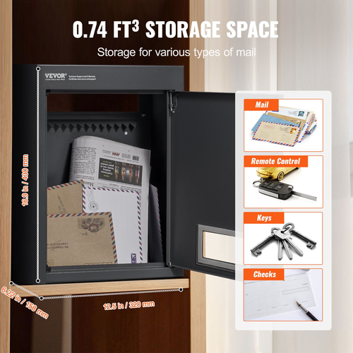 VEVOR Through The Wall Drop Box 12,5x6,3x16,9&quot; Γραμματοκιβώτιο με Κλείδωμα Κωδικού Μαύρο