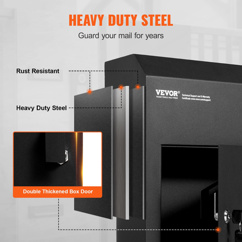 VEVOR Through The Door Key Drop Box 12x6x16&quot; γραμματοκιβώτιο με κλειδαριά 1,8&quot;12&quot; Μαύρο