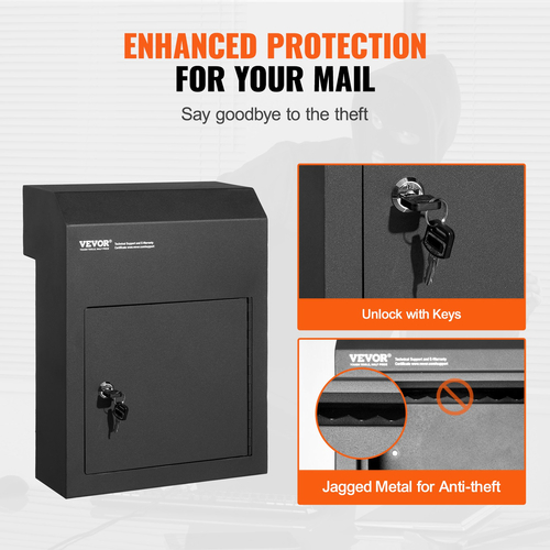 VEVOR Through The Door Key Drop Box 12x6x16&quot; γραμματοκιβώτιο με κλειδαριά 1,8&quot;12&quot; Μαύρο