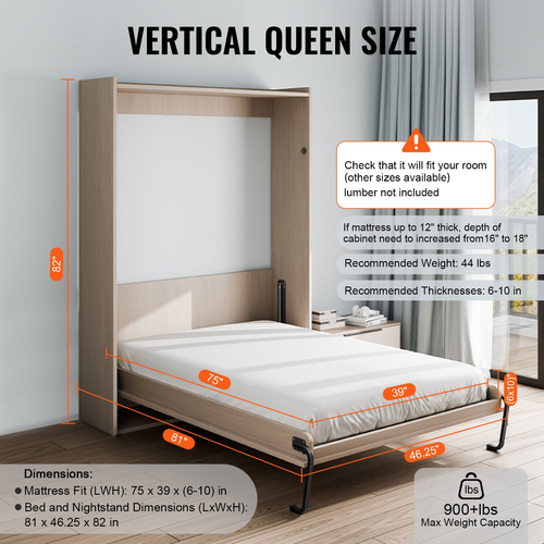 VEVOR Murphy Κιτ κρεβατιού με δύο μονά μεγέθη Vertical Deluxe DIY Πτυσσόμενο κρεβάτι τοίχου