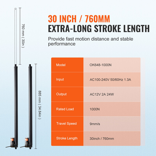 VEVOR 2PCS 12V Linear Actuator Kit 30 Inch 0,35&quot;/s 220lbs/1000N IP54 Protection