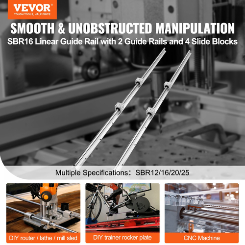 VEVOR Linear Guide Rail Set, SBR16 1500mm, 2 PCS 59 in/1500 mm SBR16 Guide Rails και 4 PCS SBR16UU Slide Blocks, Linear Rails and Bearings Kit for Automated Machines DIY Project CNC Router Machines