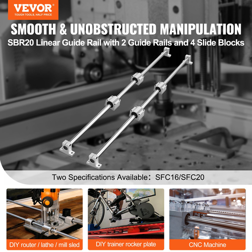 VEVOR Linear Guide Rail Set, SFC20 1000mm, 2 PCS 39,4 in/1000 mm SFC20 Guide Rails 4 PCS SC20 Slide Blocks 4 PCS Rail Supports, Linear Rails and Bearings Kit for Automated Machines CNC DIY Project