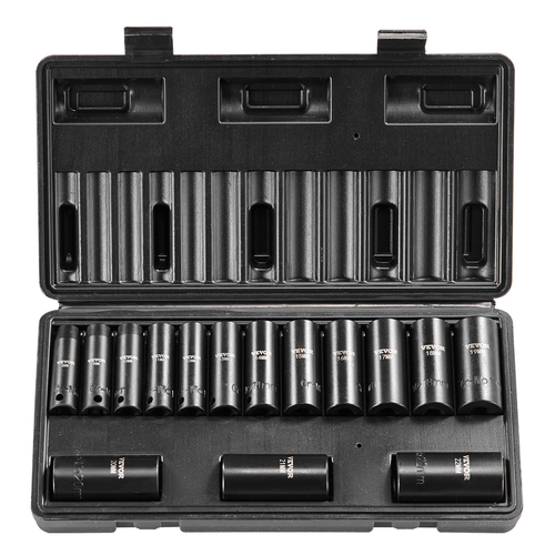 VEVOR Impact Sockets Σετ 15 τμχ Θήκη κιτ εργαλείων καστάνιας κίνησης 6 σημείων 3/8 ιντσών