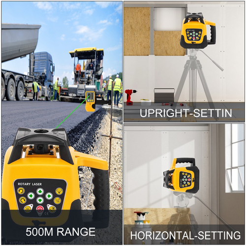 VEVOR Rotary Laser Level Green Beam 500m Εύρος κλίσης ρυθμιζόμενη 360° Περιστροφή με ακρίβεια με τηλεχειριστήριο και δέκτη