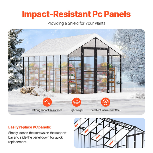 VEVOR Polycarbonate Θερμοκήπιο 8 x 14 Ft Υπαίθριο περίπατο Θερμοκήπιο για Κήπο