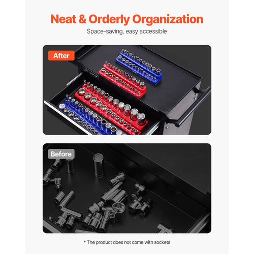 VEVOR Magnetic Socket Organizer Set 4PCS Socket Trays Blue &amp; Red for Metric SAE