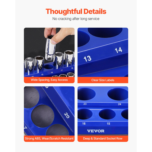 VEVOR Magnetic Socket Organizer Set 4PCS Socket Trays Blue &amp; Red for Metric SAE