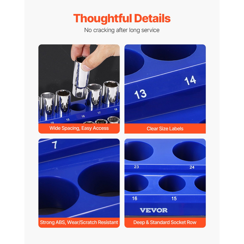 VEVOR Magnetic Socket Organizer Set 6PCS Socket Trays Blue &amp; Red for Metric SAE
