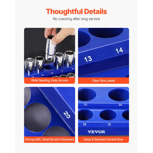 VEVOR Magnetic Socket Organizer Set 8PCS Socket Trays Blue &amp; Red for Metric SAE