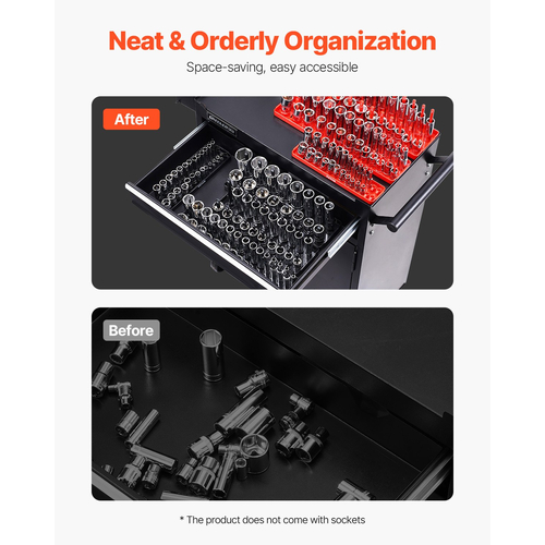VEVOR Socket Organizer Set 8PCS High-Rod Socket Tray Black &amp; Red for Metric SAE