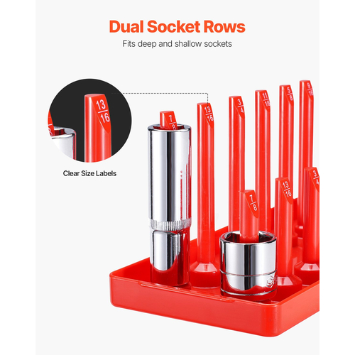 VEVOR Socket Organizer Set 8PCS High-Rod Socket Tray Black &amp; Red for Metric SAE