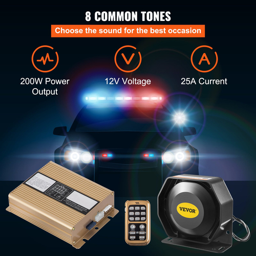 VEVOR 400W 8 Δυνατός ήχος Προειδοποίηση αυτοκινήτου Αστυνομία Συναγερμός πυρκαγιάς έκτακτης ανάγκης Συναγερμός πυρκαγιάς 1 Κόρνα Ηχείο PA Σύστημα MIC Σειρήνα οχήματος