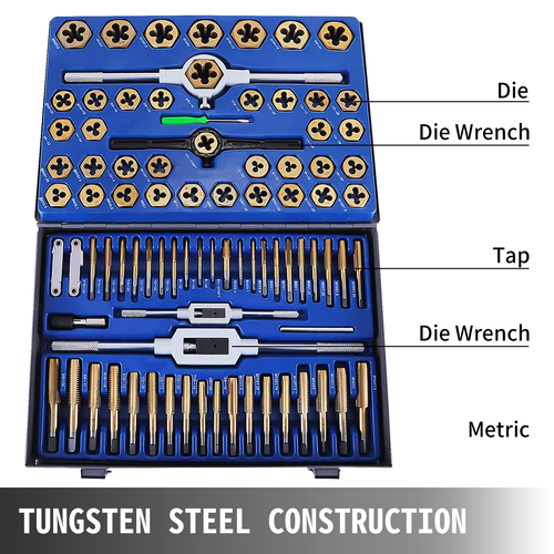 VEVOR 86 PICS Set Tap and Die, Machinist Standard Tapered &amp; Plug Hand Tapping, κοπή, νήμα, διαμόρφωση και κυνήγι κλωστής κιτ με SAE &amp; μετρικές μετρήσεις για χρήση σε γκαράζ, εργαστήριο και μηχανική