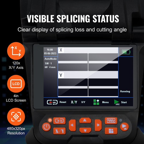 VEVOR Fiber Fusion Splicer 6 Motors, Core Alignment Fiber Optic Fusion Splicer με 4&quot; ψηφιακή οθόνη LCD, αποθήκευση εικόνας, 3 σε 1 Auto Focus Optical Fiber Holder Cleaver Kit 5-6s Spicing 9-25s Θέρμανση
